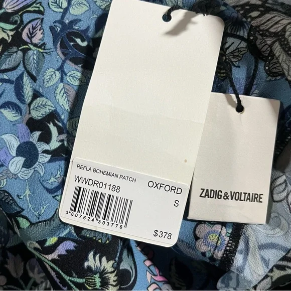 NWT Zadig & Voltaire Refla bohemian Patch Oxford blue printed Dress - Picture 12 of 15
